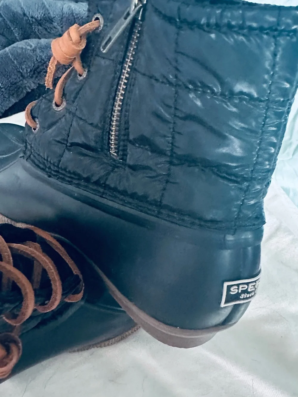 Sperry black Waterproof Duck Boots with Tan Laces